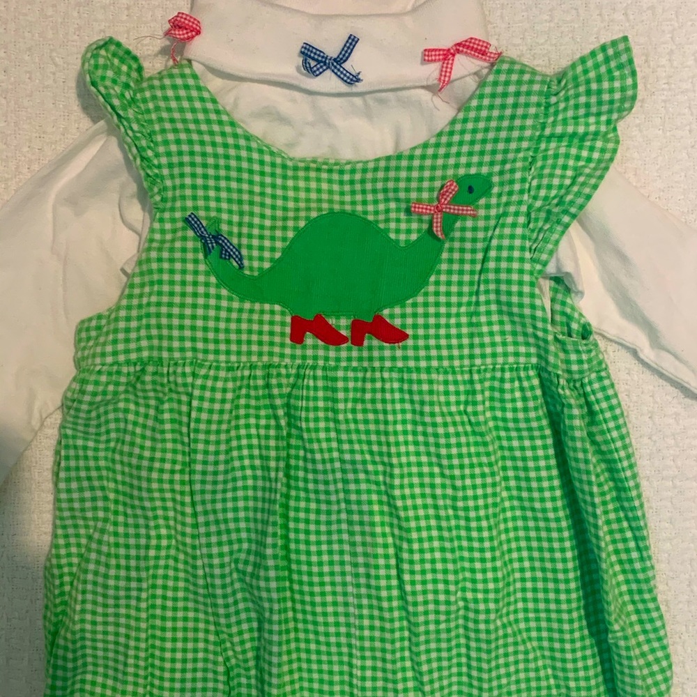 Green and white check girls romper